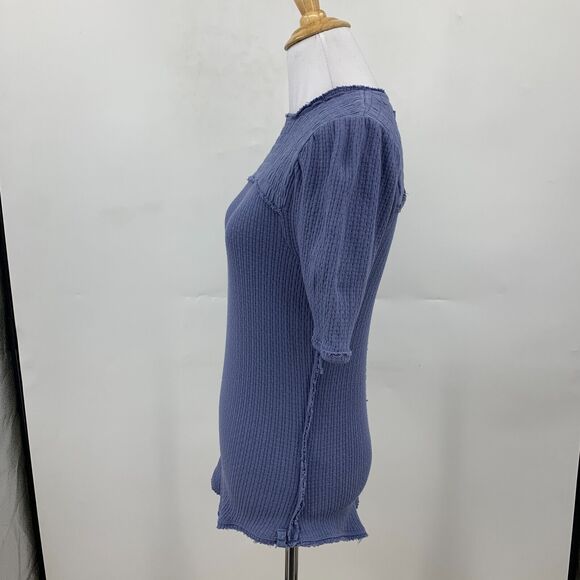 We the Free People Smocked Blouse Womens S Small Blue Jay Textured Curved Hem - Picture 5 of 11